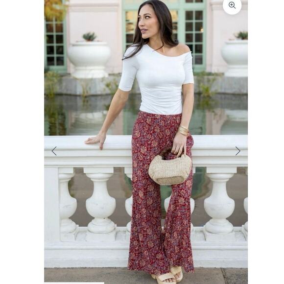 KiraGrace High Rise Wide Leg Pants Flowy Boho Travel Comfort Stretch Size Large - Picture 10 of 10